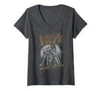 Women's KISS - Sonic Boom V-Neck T-Shirt, Dark Heather Grey, Small
