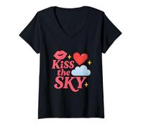 Womens Kiss The Sky with Heart and Dreams V-Neck T-Shirt