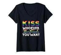 Womens Kiss Whoever The Fuck You Want Gay Pride LGBT for Homosexual V-Neck T-Shirt