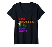 Womens Kiss Whoever the fuck you want LGBT Rainbow Pride Flag V-Neck T-Shirt