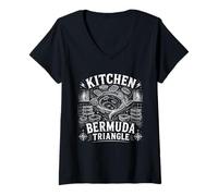 Women's Kitchen Bermuda Triangle Missing Lid Funny Kitchen Humor V-Neck T-Shirt