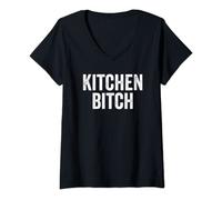 Womens Kitchen Bitch Funny Chef Helper Assistant Quote Saying Meme V-Neck T-Shirt