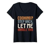 Womens Kitchen Help Cooking Step Back LET ME Handle Assistant Cook V-Neck T-Shirt