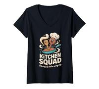 Womens Kitchen Squad Stirring Up Smiles Every Day V-Neck T-Shirt