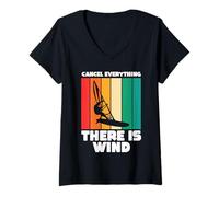 Women's Kitesurf Kitesurfing Surfer Cancel Everything There is Wind V-Neck T-Shirt