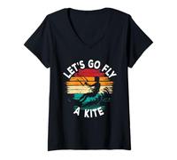 Womens Kitesurfing Kiteboarding Let's Go Fly A Kite V-Neck T-Shirt