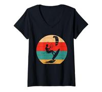 Womens Kitesurfing Kiteboarding Vintage Style Extreme Ocean Sport V-Neck T-Shirt