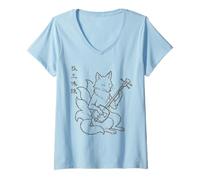 Womens Kitsune Shamisen Minimalist Harajuku Japanese Fox V-Neck T-Shirt