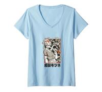 Womens Kitsune Warrior Spirit Japan Mask V-Neck T-Shirt