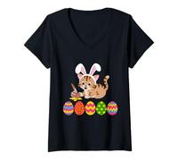 Women's Kitten Cat Easter Bunny Painting Eggs Funny for Toddler Kid V-Neck T-Shirt