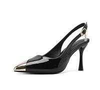 Women's Kitten Heel Patent Leather Pointed Toe Pumps - 3.5 Inch Stiletto Heel Business Formal High Heels for Work, Party, Wedding,Black,4.5 UK