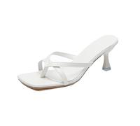 Womens Kitten Heel Sandals Square Toe High Heels Fashion Sandals Open Toe,White,7