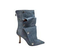Women's Kitten Heel Stacked Ankle Boots with Zip, Fall Fashion Boots for Daily Wear, Office, Party, Weddings,Blue,4 UK