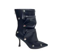 Women's Kitten Heel Stacked Ankle Boots with Zip, Fall Fashion Boots for Daily Wear, Office, Party, Weddings,Black,5 UK