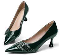 Women's Kitten Heels Leather Comfortable Closed Toe Pointed Toe Pumps Stiletto Heeled Dress Shoes for Women Classic Wedding Party Work Pump Shoes, Green, 5 UK