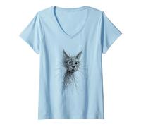 Womens Kitten Lover Abstract Scribble Art Cute Cat Cat V-Neck T-Shirt