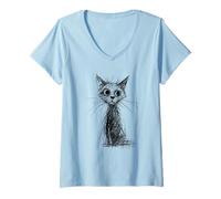Womens Kitten Lover Abstract Scribble Art Cute Cat Cat V-Neck T-Shirt
