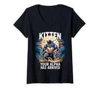 Womens Kitten Your Alpha Has Arrived Daddy's Here Funny Alpha Meme V-Neck T-Shirt