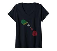 Womens Kittitian Flag Map, Saint Kitts and Nevis in World Languages V-Neck T-Shirt