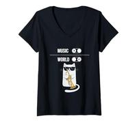 Womens Kitty Bebop - Cool Jazz Cat with Shades Playing Trumpet V-Neck T-Shirt