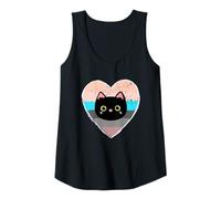 Womens Kitty Cat Face Lovers For Women with a Vintage Heart Tank Top