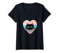 Womens Kitty Cat Face Lovers For Women with a Vintage Heart V-Neck T-Shirt