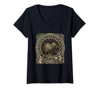 Womens Kiwi Astrology Wheel Cherub Etch V-Neck T-Shirt