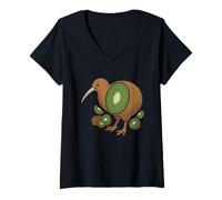Women's Kiwi Bird Fruit New Zealand Wildlife Animal V-Neck T-Shirt