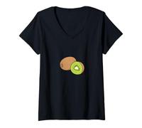 Womens Kiwi Fresh Healthy Vegan Fruit V-Neck T-Shirt