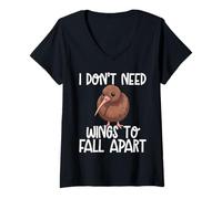 Womens Kiwi I Dont Need Wings to Fall Apart Kiwi V-Neck T-Shirt