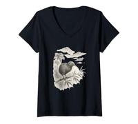 Womens Kiwi Ink Wash Bamboo Scene V-Neck T-Shirt