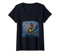 Womens Kiwi Riding Griffin Fantasy Rune Art V-Neck T-Shirt