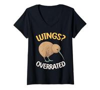 Womens Kiwi Wings Overrated Flightless Bird Humor V-Neck T-Shirt