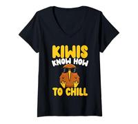 Womens Kiwis Know How to Chill Cool Sunglasses Kiwi V-Neck T-Shirt