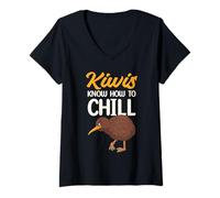 Womens Kiwis Know How to Chill Funny Kiwi Bird Saying New Zealand V-Neck T-Shirt