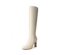 Women's Knee-High Block Heel Boots - Beige Pu UK 6