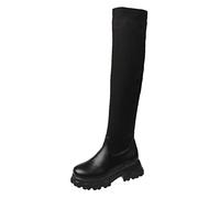 Womens Knee High Block Mid High Heel Boot Stretch Autumn Winter Warm Knitwear Shoes Wide Calf Vintage Booties Thermal Waterproof Trainers Casual Smart Party Footwear Size 3-7.5