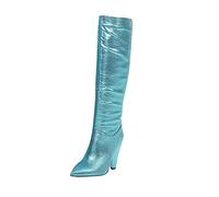 Womens Knee High Block Mid Kitten Heel Boot Ladies Fancy Dress Cowboy Shoes Going out Vintage Booties Slip-On 1960's 70's Waterproof Trainers Elegant Smart Party Footwear Uk Size 2.5-7.5