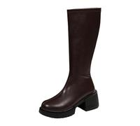 Women's Knee High Boot Square Toe Platform Chunky Heel Stretchy Tall Boots Wide Leg Mid Calf Full Zip Long Boot Stage Performance Footwear Fashion Dress Shoes
