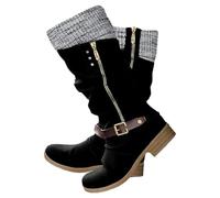 Women's Knee High Boot Wide Calf Sweater Knit Ruffle Block Heel Knight Boot