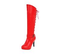 Women's Knee High Boots Block Mid Kitten Heel Boot Glossy Autumn Winter Warm Ankle Shoes Slip-On Vintage Booties 70s Fancy Dress Trainers Smart Footwear for Club Disco Party Uk Size 2.5-7.5