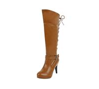 Women's Knee High Boots Block Mid Kitten Heel Boot Glossy Autumn Winter Warm Ankle Shoes Slip-On Vintage Booties 70s Fancy Dress Trainers Smart Footwear for Club Disco Party Uk Size 2.5-7.5