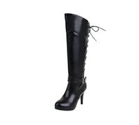 Women's Knee High Boots Block Mid Kitten Heel Boot Glossy Autumn Winter Warm Ankle Shoes Slip-On Vintage Booties 70s Fancy Dress Trainers Smart Footwear for Club Disco Party Uk Size 2.5-7.5