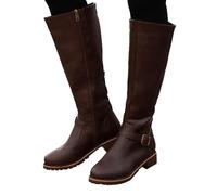 Womens Knee High Boots Clearance,Winter Boots for Women Today's Deals,Casual Thick Soles Low-heeled Boots Plus Size Mid Calf Zipper Boots Platform Leather Boots Waterproof Rain Boots UK Size 3-7.5