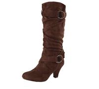 Womens Knee High Boots Clearance,Winter Boots for Women Today's Deals,Middle Heel Belt Buckle Round Suede Boots Solid Color Knee High Boots Warm Snow Boots Platform Non -slip Boots UK Size 2.5-7.5