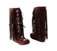 Womens Knee High Boots Clearance,Winter Boots for Women UK Plus Size Ethnic Style Retro Boots Tassel Flannelette Lining Mid-heel Knee High Boots Inner Sloping Heel Flat High Boots 3-8.5 Today's Deals