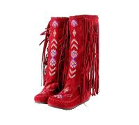 Womens Knee High Boots Clearance,Winter Boots for Women UK Plus Size Ethnic Style Retro Boots Tassel Flannelette Lining Mid-heel Knee High Boots Inner Sloping Heel Flat High Boots 3-8.5 Today's Deals