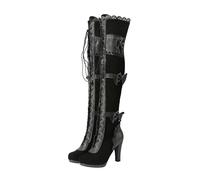 Womens Knee High Boots Clearance,Womens Black Boots Today's Deals,Bow Tie Thick High Heel Boots Lace Up Punk Side Zipper Boots Knee High Warm Suede Boots Winter Platform Non -slip Boots UK Size 3-7.5