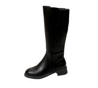 Women's Knee High Boots Comfortable Chunky Block Flat Low Heel Stretchy Round Toe Pull On Side Zipper Suede Slouch Riding Boots Fall Winter Outdoor Hiking and Walking Waterproof Booties