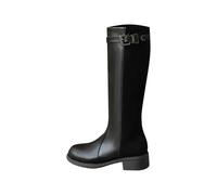 Women's Knee-High Boots Comfortable Chunky Block Heel Pointed Toe Pull On Side Zipper Boot Low Heel Leather Round Toe Knee-High Boots Waterproof Slouch Riding Boot Outdoor Casual Shoes